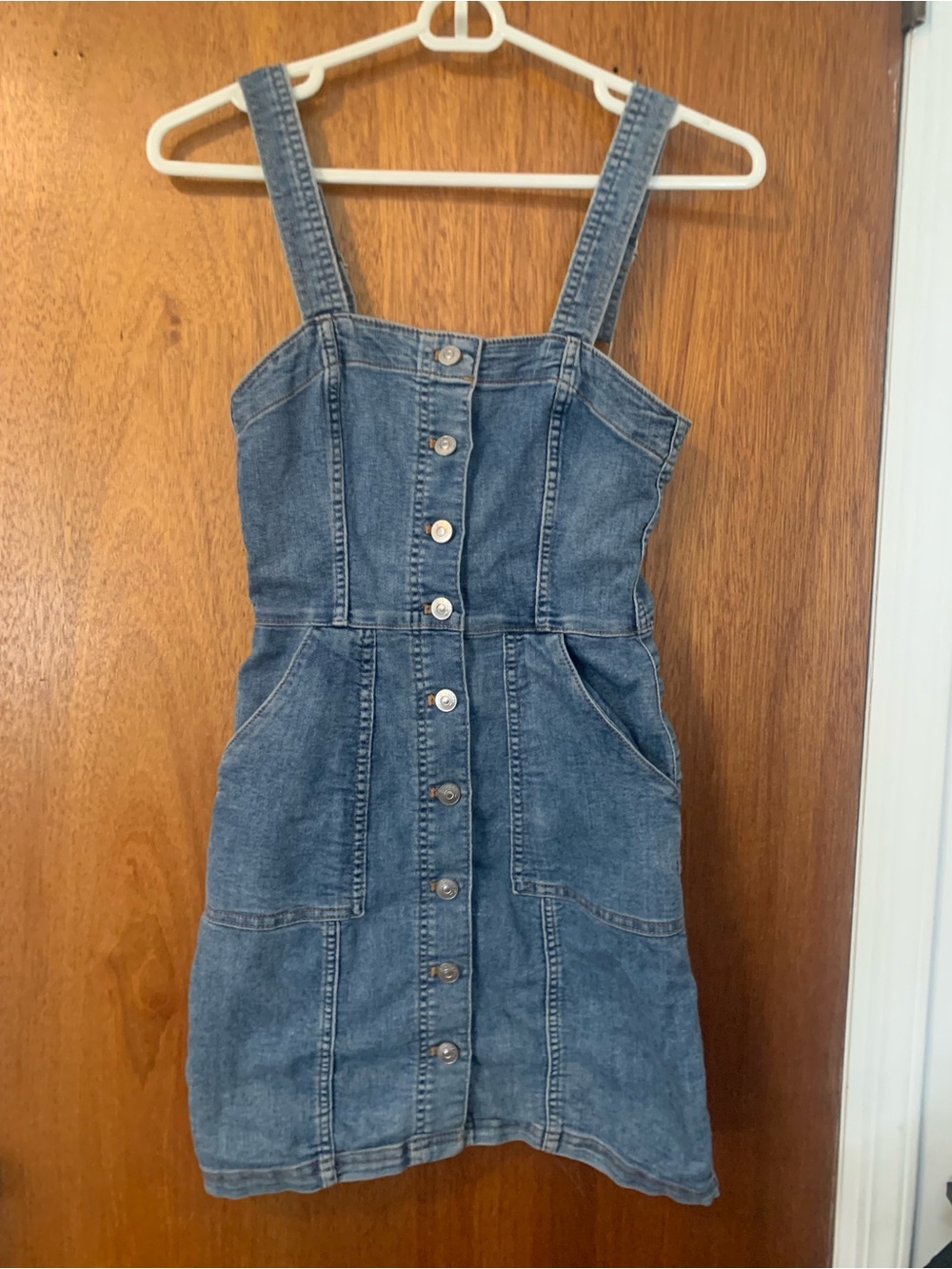 H&M Denim Button-Front Pinafore Dress in Blue